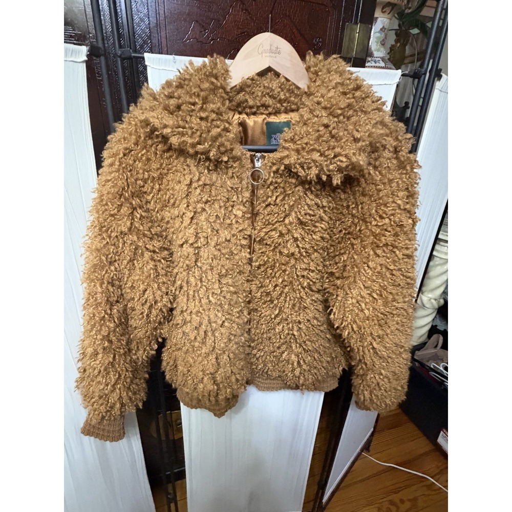 Wild Fable Women's Brown Faux Fur Bomber Jacket Zip Lined Size S